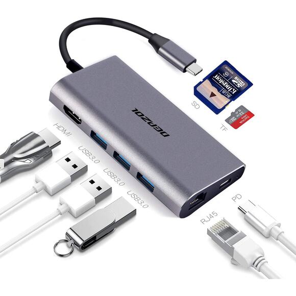 New DEPZOL Small USB C Hub, Type C Adapter 8-in-1 Dock Computers, Pads, Laptops - Picture 1 of 2